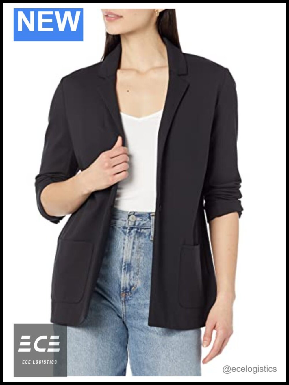 Relaxed Fit Soft Ponte Knit Blazer Long Sleeve Work Wear